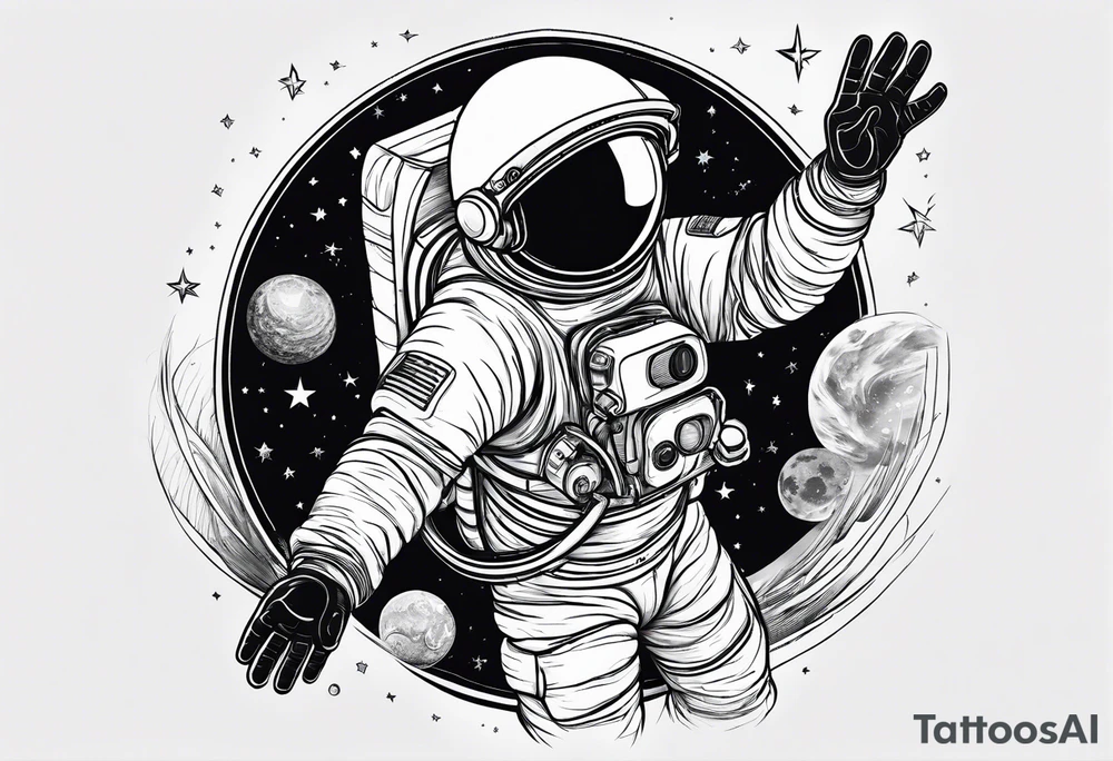 Astronaut reaching hand out to space tattoo idea