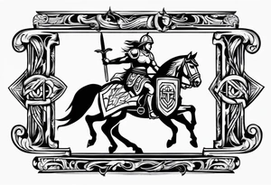 warrior on a horse with a shield and a sword. On his shield I want the word "Love" written tattoo idea