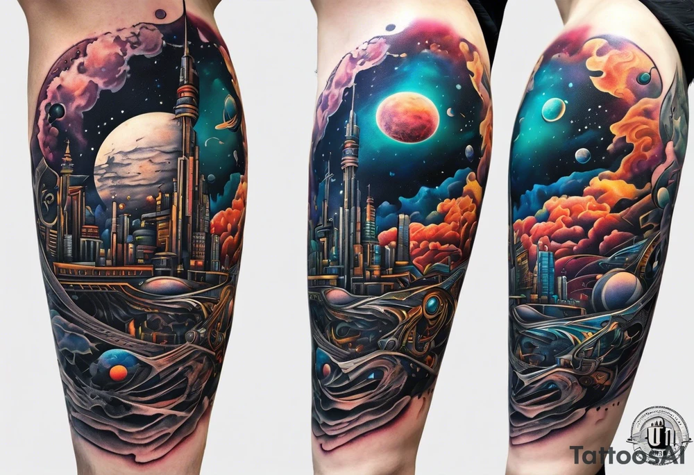 Space, city, planet. tattoo idea