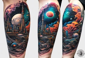 Space, city, planet. tattoo idea