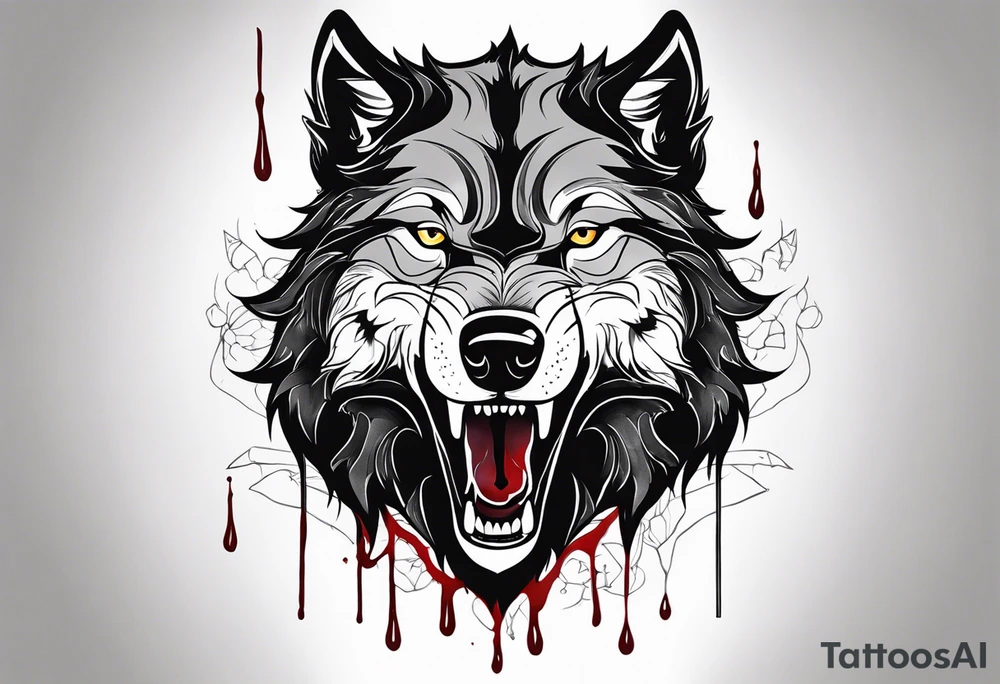 black wolf with blood in mouth tattoo idea