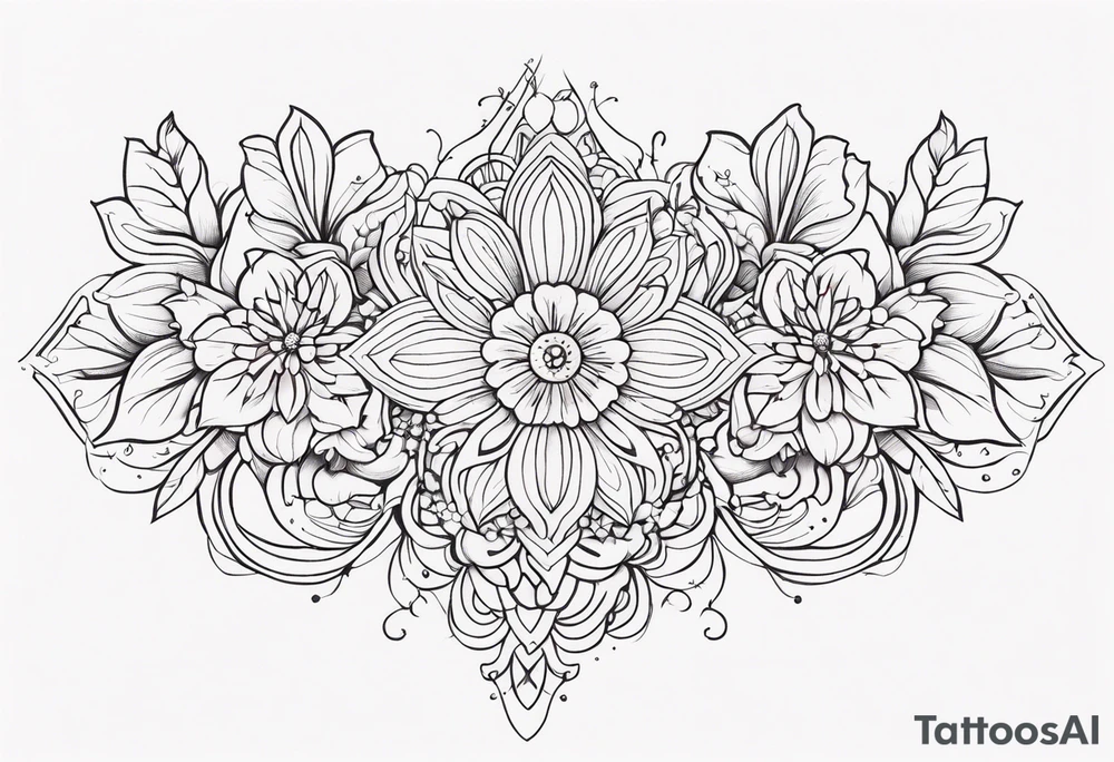 small long ornate floral sternum tattoo tattoo idea