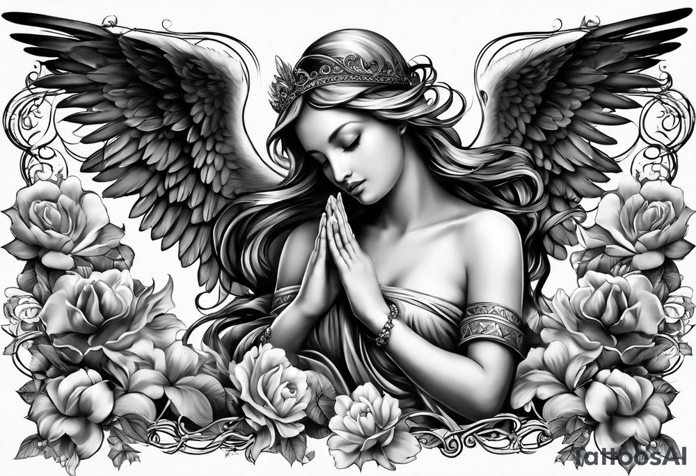 Praying angel with doves full sleeve tattoo idea
