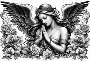 Praying angel with doves full sleeve tattoo idea