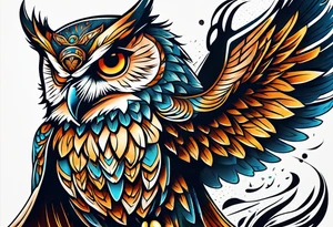 MUSCULAR MEAN OWL SUPERHERO MACOT
 STYLE tattoo idea