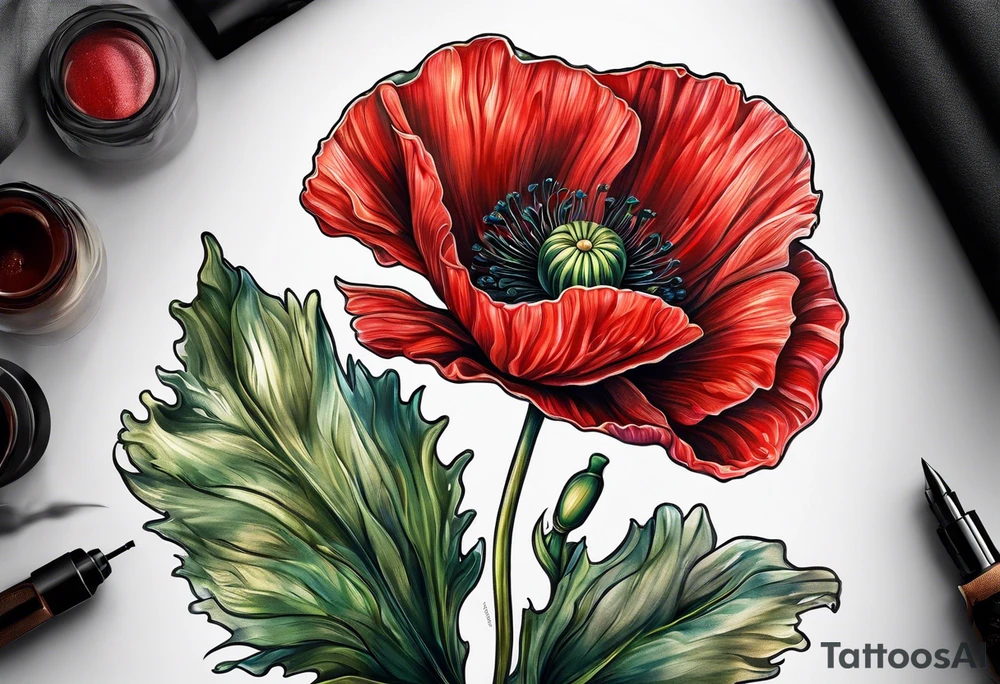 Red poppy flower tattoo idea