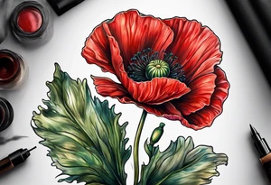 Red poppy flower tattoo idea