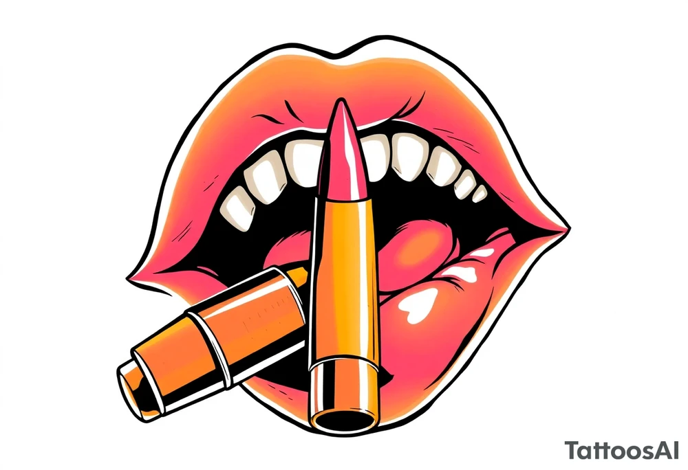 A set of lips snarling with 50cal bullet between teeth tattoo idea