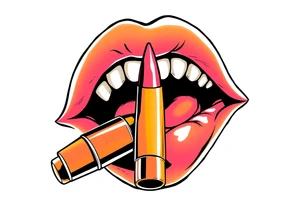 A set of lips snarling with 50cal bullet between teeth tattoo idea