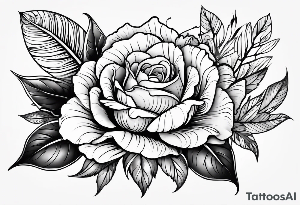Florais com folhas em traços finos que se encaixe no braço ou perna tattoo idea