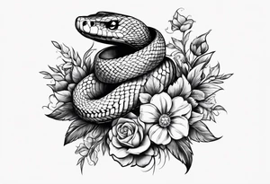 Snake with cross and flowers tattoo idea