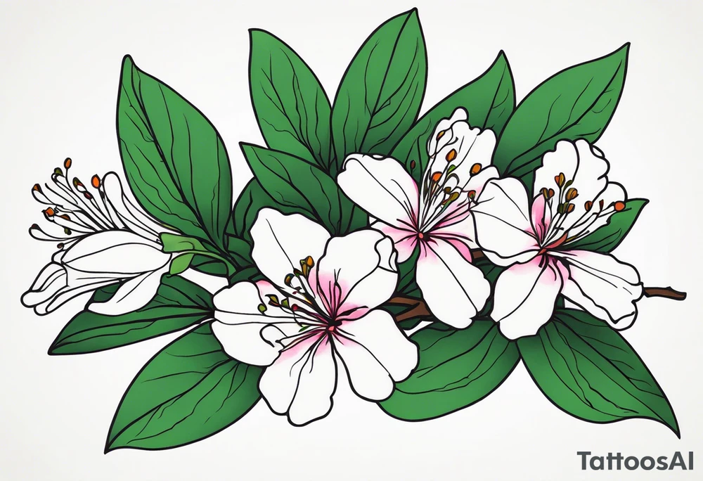 5-petal Azaleas, spread out along a long branch tattoo idea