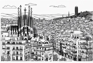 Barcelona cityscape with culture and music tattoo idea