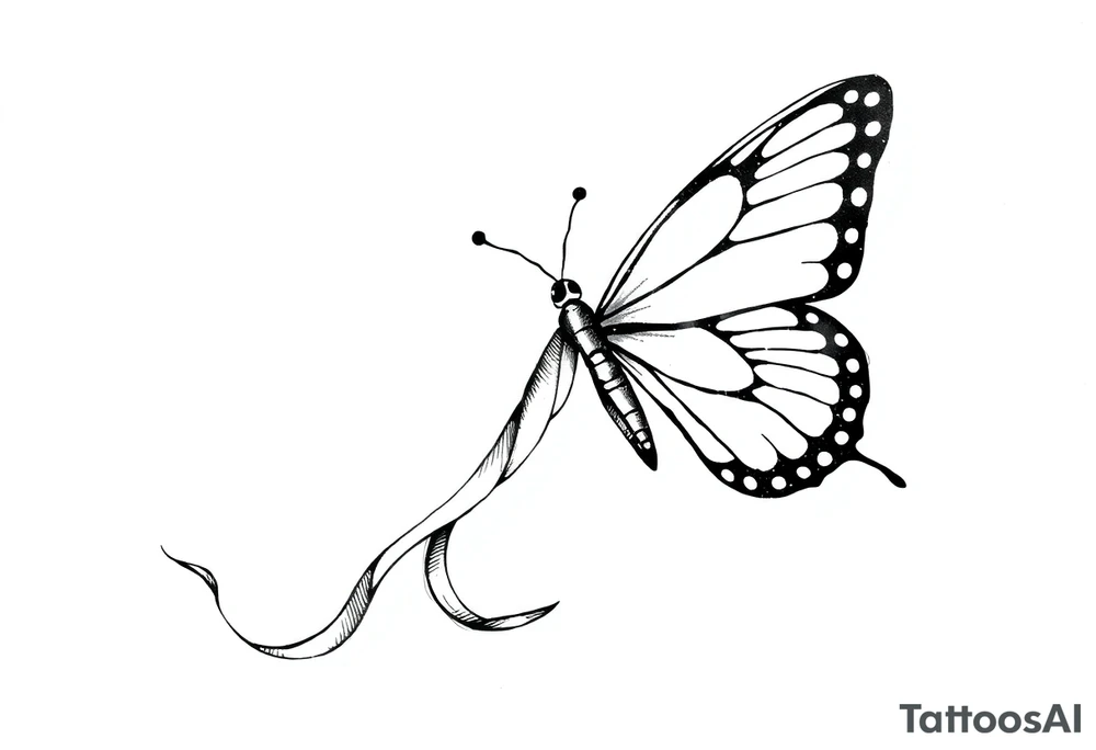 ethereal butterfly with flowing silk ribbons in moonlight tattoo idea