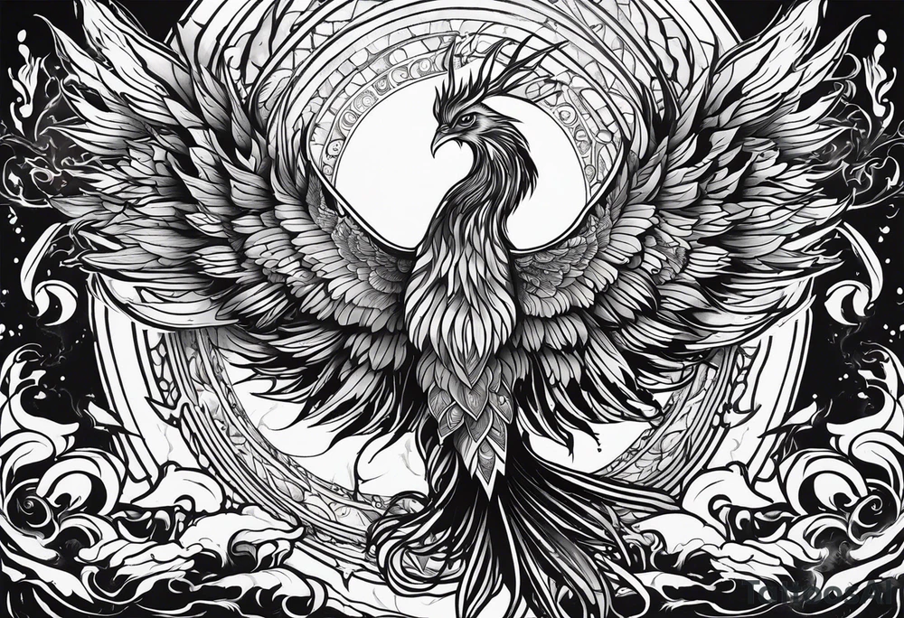 Powerful phoenix rising from the ashes of hell being its past of sin, drug addiction and pain. And being reborn into a new life. tattoo idea