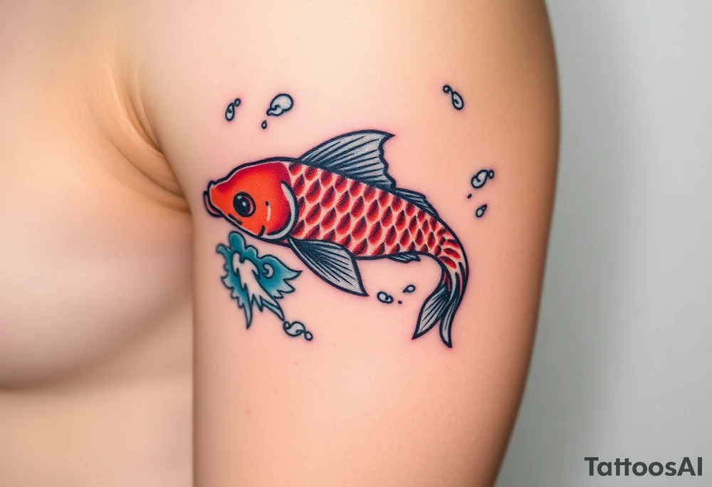 traditional koi fish swimming upstream through turbulent waves tattoo idea