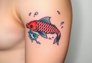 traditional koi fish swimming upstream through turbulent waves tattoo idea
