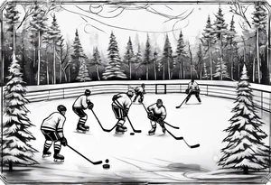 Outdoor hockey rink in the woods tattoo idea