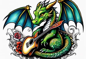 baby dragon with guitar tattoo idea
