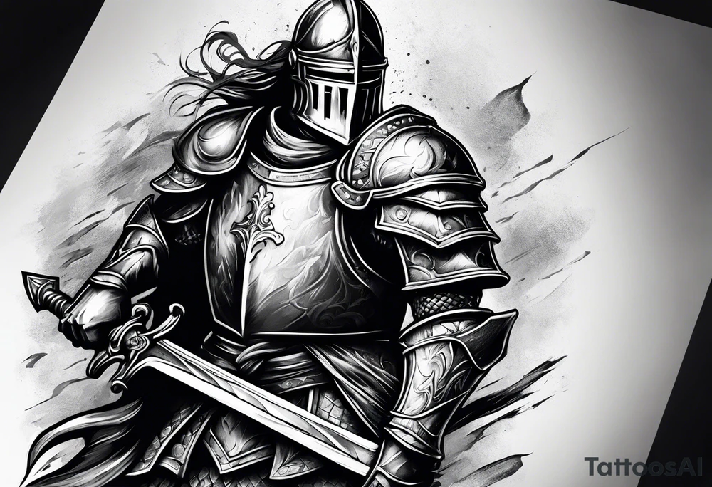 knight pulling out sword off stone tattoo idea