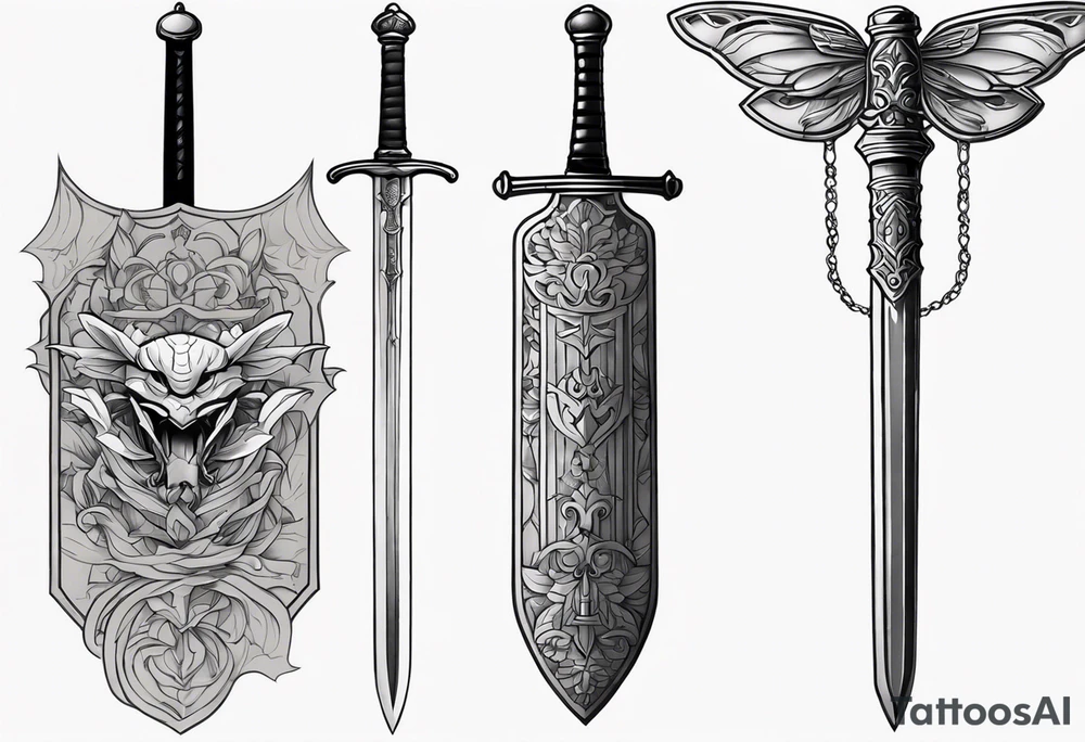 Sword going in to cicada sleeve, sword hilt on top of cicada tattoo idea