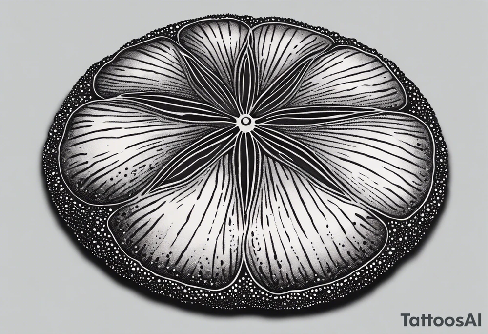 sand dollar 
fine line 
very detailed 
light gray tattoo idea