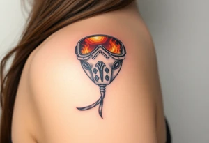A detailed breathing mask with fire reflecting in the visor tattoo idea