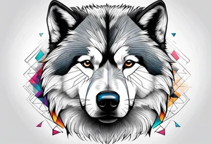 malamute half realistic half geometric tattoo idea