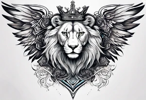 Lioness with wings crown tattoo idea