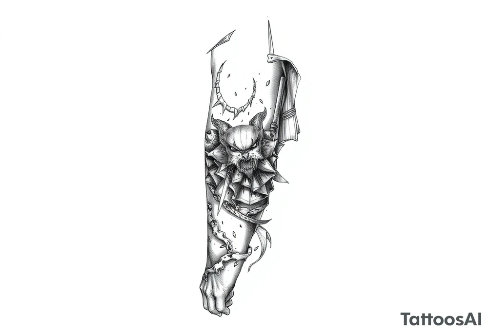 Full leg tattoo with jujutsu, Kaisen, solo leveling and demon slayer ideas tattoo idea