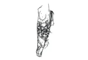 Full leg tattoo with jujutsu, Kaisen, solo leveling and demon slayer ideas tattoo idea