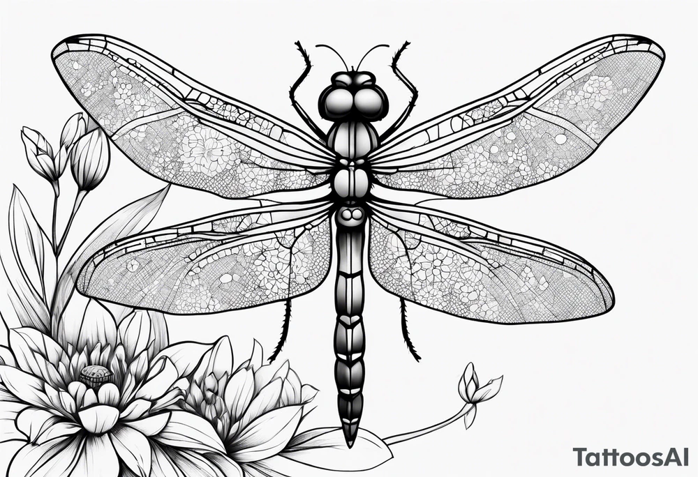 Dragonfly wildflowers simplistic minimalist tattoo idea