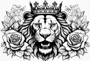 Roaring Lion with crown  with roses tattoo idea