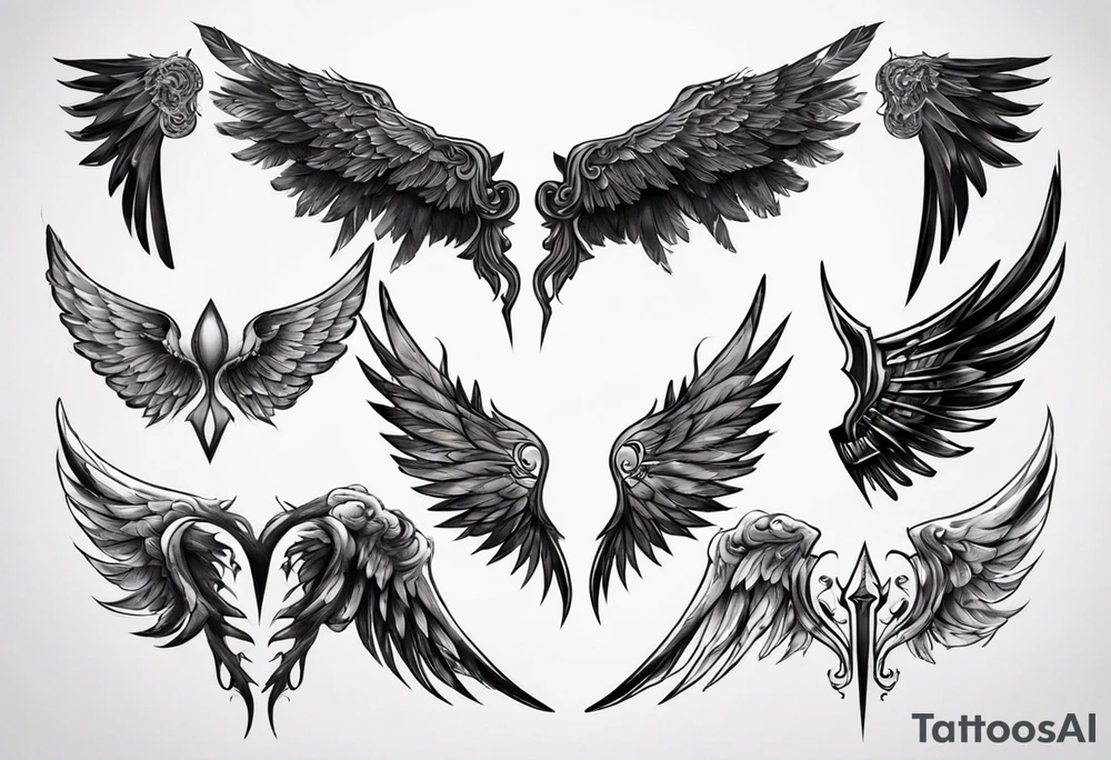 dark mysterious wings tattoo idea