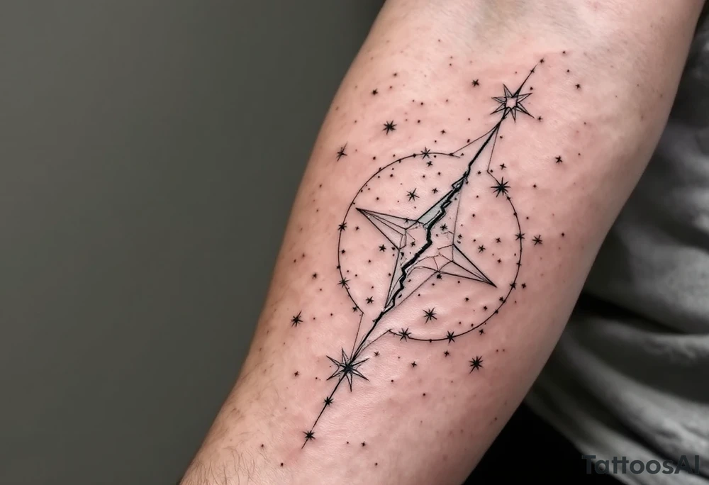 A split celestial star map in black and white across man and woman forearms aligns your destinies. tattoo idea