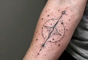 A split celestial star map in black and white across man and woman forearms aligns your destinies. tattoo idea