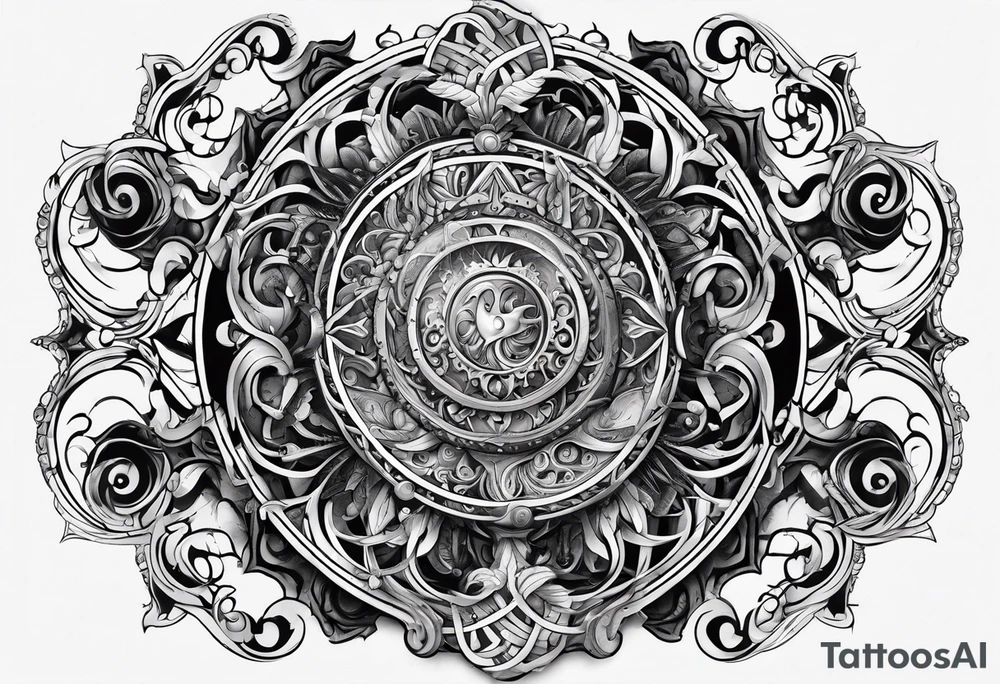 Surrelistic gothic elements in a spiral tattoo idea