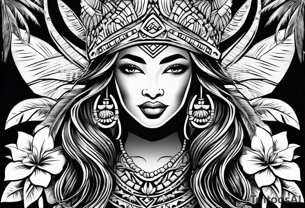 hawaiian tiki with hula girl tattoo idea