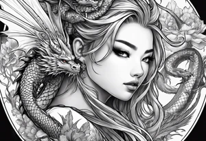 beautiful warrior nymph with dragon wings and dragon friends tattoo idea