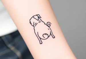 Small pug outline from behind with curly tail tattoo idea