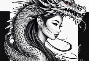 Long dragon long swirly tail girl tattoo idea