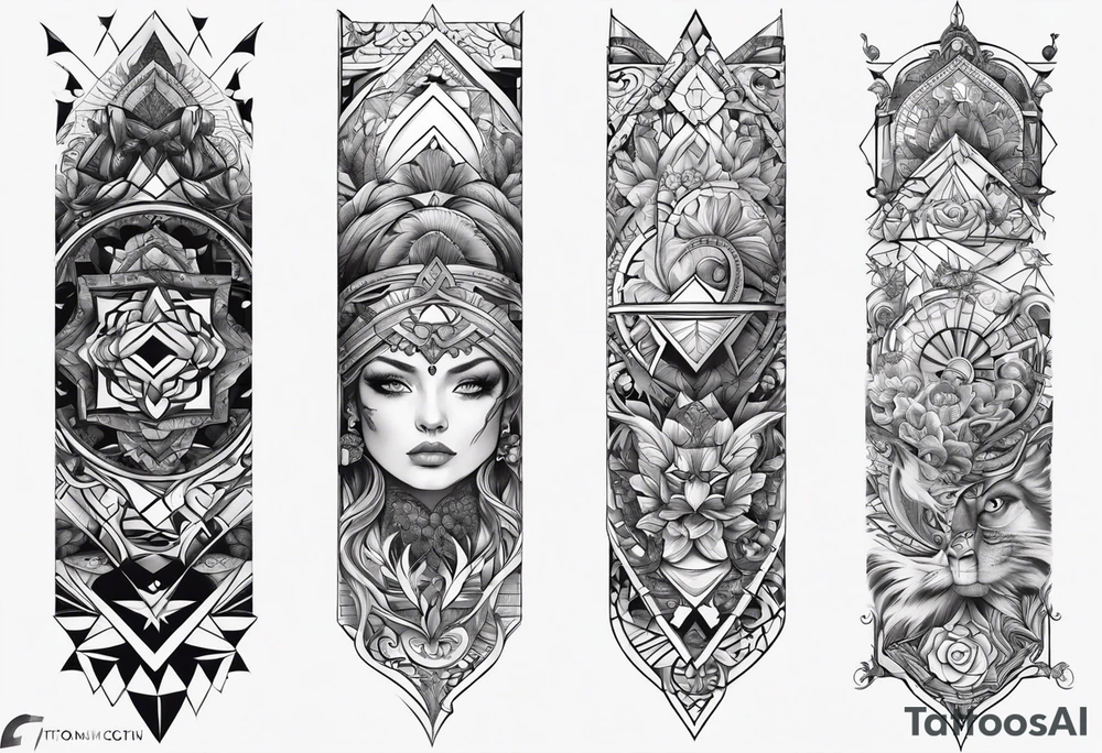 Mix match full leg sleeve male tattoo idea