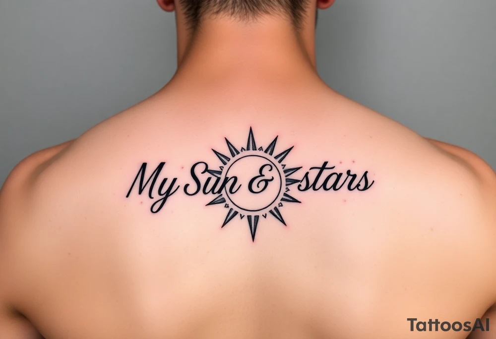 "My Sun & Stars" in script with a Sun and stars tattoo idea