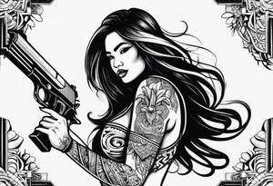 polynesian girl plays with gun tattoo idea