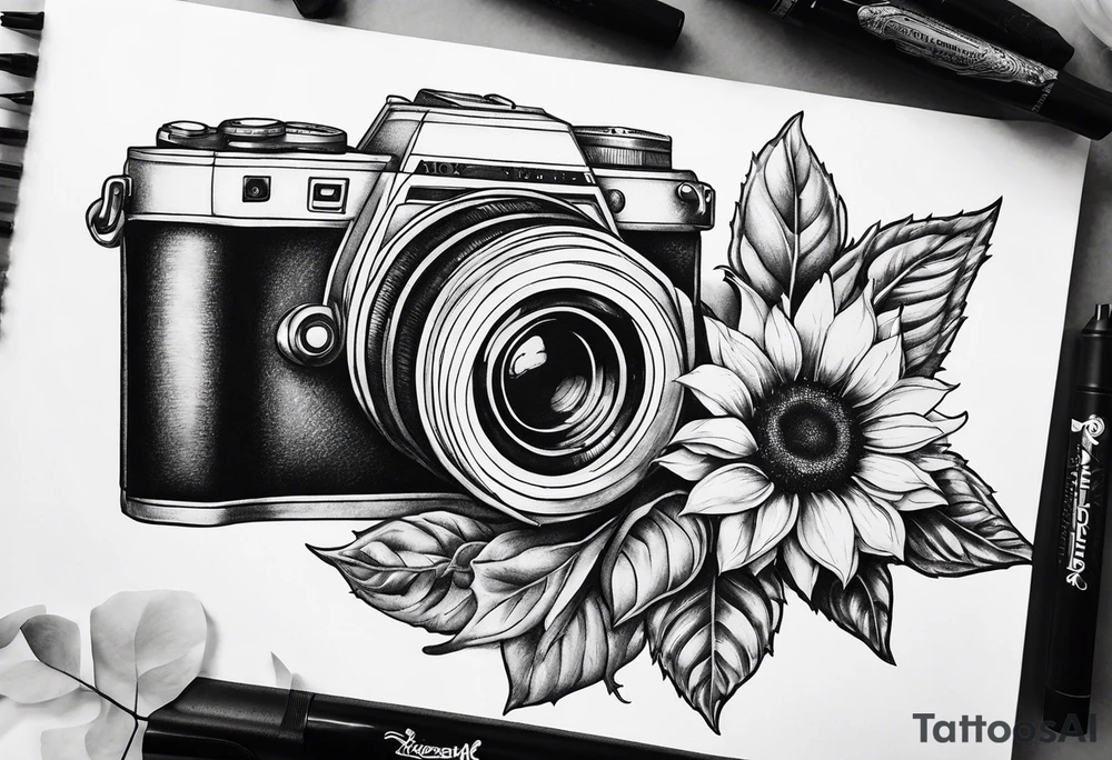 Butterfly, sunflower, camera, book, flower rose tattoo idea Butterfly, sunflower, camera, book, flower rose tattoo idea