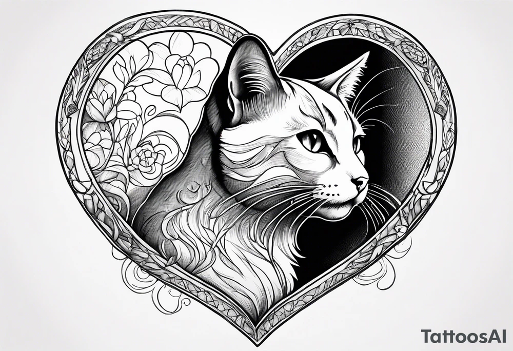 Cat hugging a heart tattoo idea