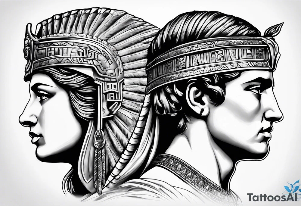 Alexander the Great & Cleopatra back to back just the head tattoo idea