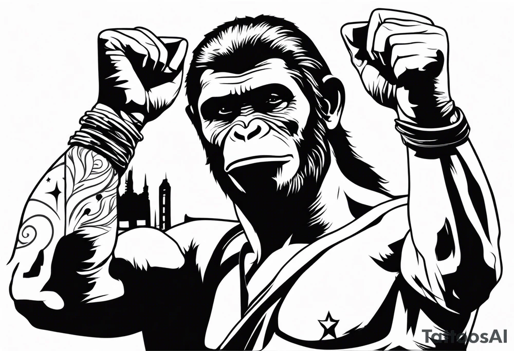 Caesar from planet of the apes with his arms up tattoo idea