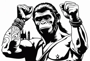 Caesar from planet of the apes with his arms up tattoo idea