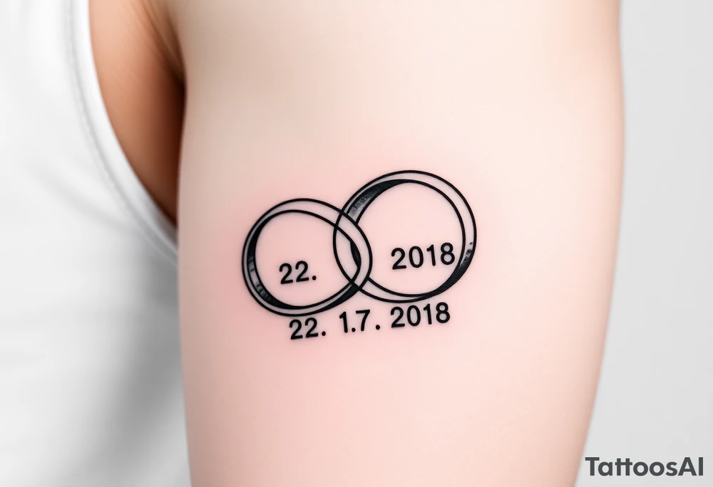 two wedding rings as symbol of infinity with date 22. 7. 2018 tattoo idea